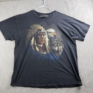 Vintage 3D Emblem T Shirt Native American Eagle Wolf Size XXL Made in USA